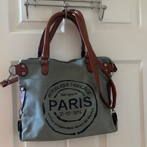 Chic Parisian Gray Tote with Brown Accents